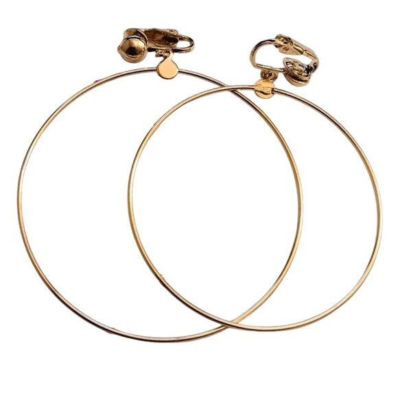 2 3/4 Inch 70mm Hoop Clip On Earrings Gold Tone 57mm Wide Ring - Picture 2 of 4